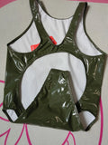 Wet Look PVC Catsuit Swimsuit Backless Shiny PU Leather Bodysuit High Cut Sukumizu Tights Hot Sexy Body Teddies Leotard Swimwear