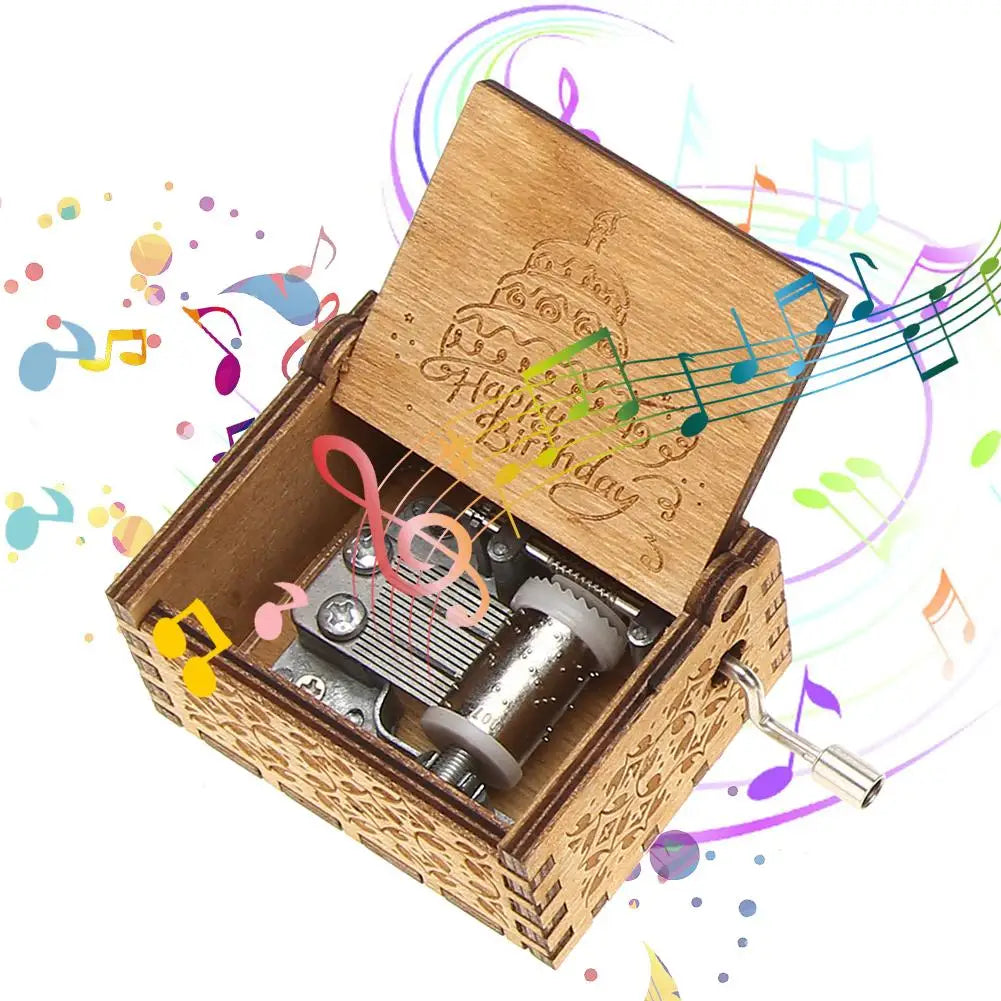 Retro Hand Crank Wooden Music Box Elegant Desktop Musical Box Kids Birthday Festival Gift Vintage Home Craft Ornament