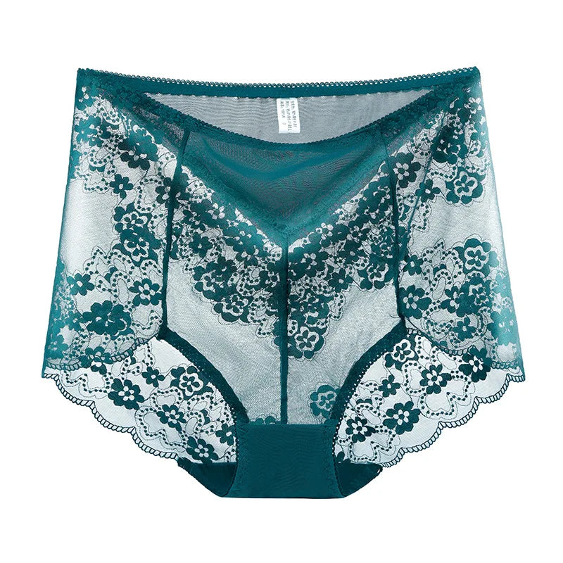Women High Waist Plus Size Panties Sexy Lace Mesh Floral Transparent Briefs Fashion Underpants Lingerie  Seamless Underwear