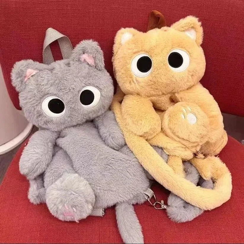 16-Inch Kawaii Big Eyes Cat Plush Backpack – Cute Large Capacity Soft Toy Bag for Boys, Girls, and Women