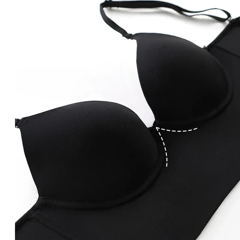 Invisible Lift Up Bra Backless Women Summer Bras Low Cut Sexy Plunge Brassiere Open Back Underwear Seamless Deep U Lingerie