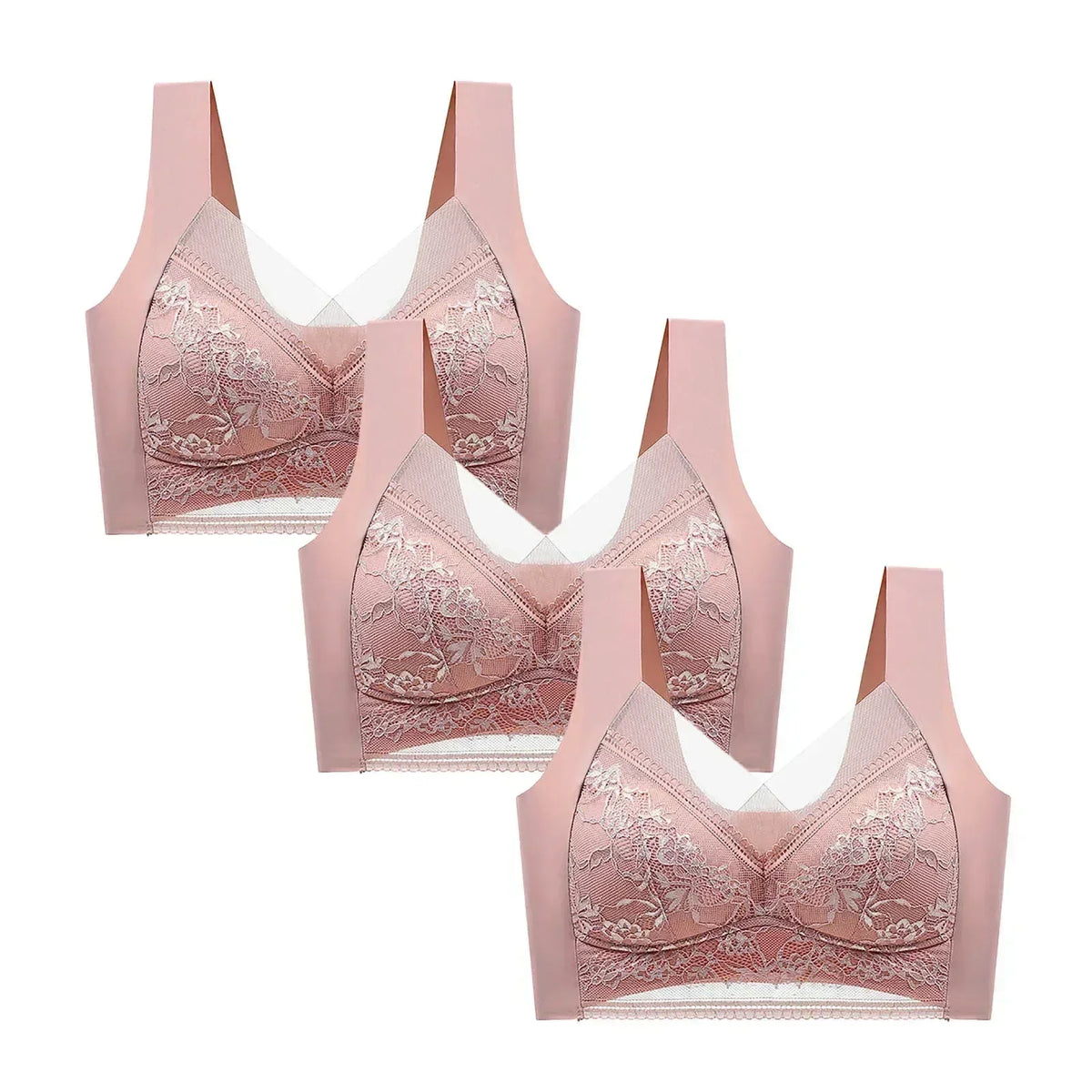 FallSweet 3PCS Lace Push Up Bras for Women Sexy Wireless Bra Ice Silk Deep V Bralette Tops Female Lingerie Mom's Underwear L-5XL