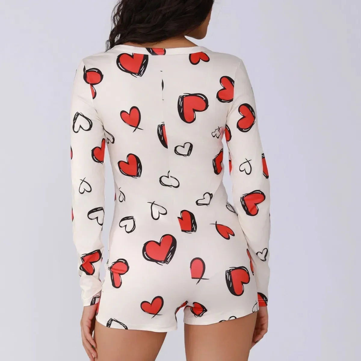 Ladies one-piece bodysuit sexy hot girl pajamas heart digital print short-sleeved set shorts home wear