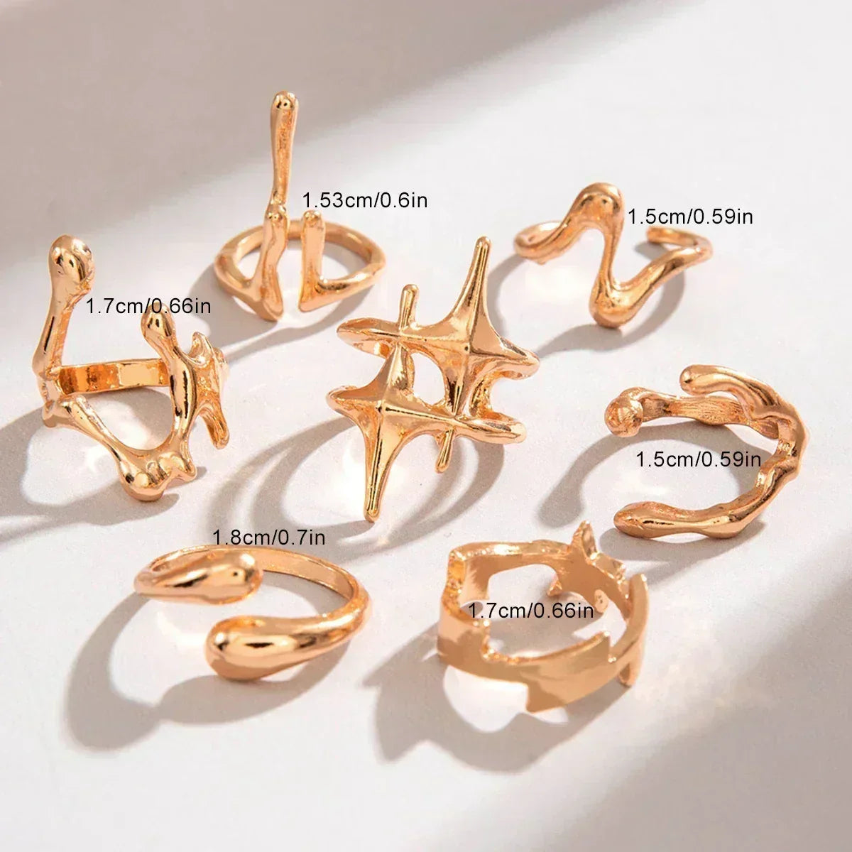 Docona Fashion Elegant Stacking Gold Colour Rings Geometric Design Ring Set Accessories Daily Festival Party Gifts 27910