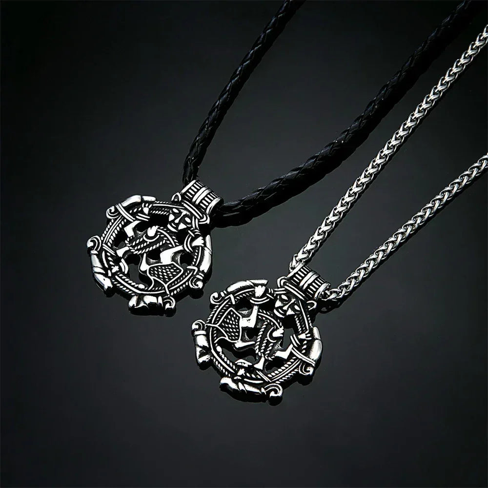 Vintage Vikings Loki Hollow Necklaces Men Stainless Steel Norse Mythology Trinity Pendant Amulet Scandinavian Jewelry Male Gifts