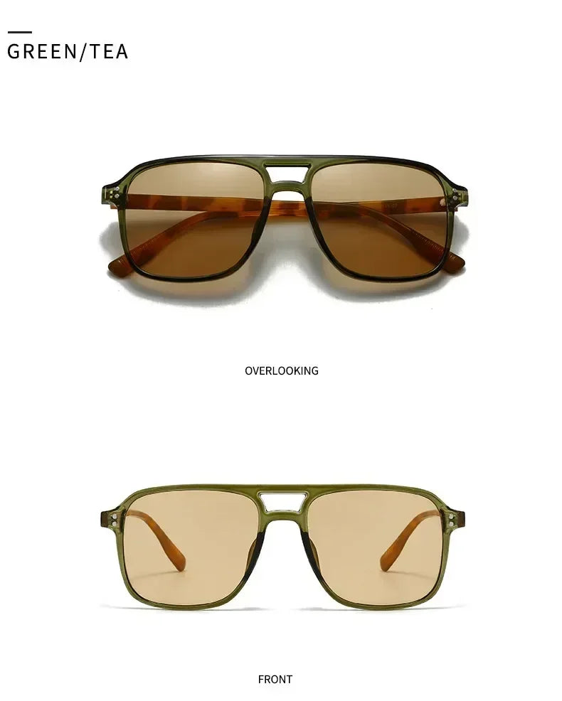 SO&EI Fashion Double Bridges Square Rivets Women Sunglasses Retro Men Gradient Shades UV400 Sun Glasses