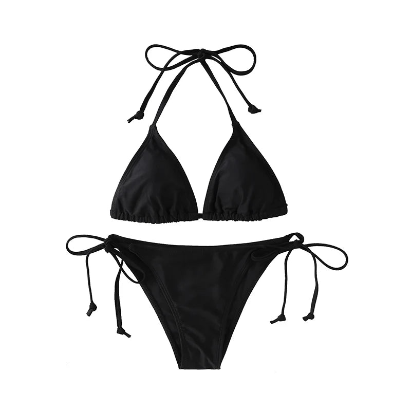 2Pc/Set 2024 Fashion Sexy Swimsuit Women Bikinis Set Triangle Swimwear String Beachwear Thong One Piece Suits Brazilian Biquini