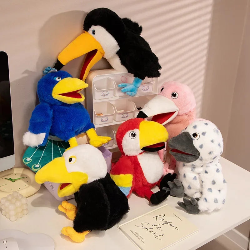 6 Style Plush Hand Puppets, Toucan Parrot Bald Eagle Peacock Owl Flamingo for Kids