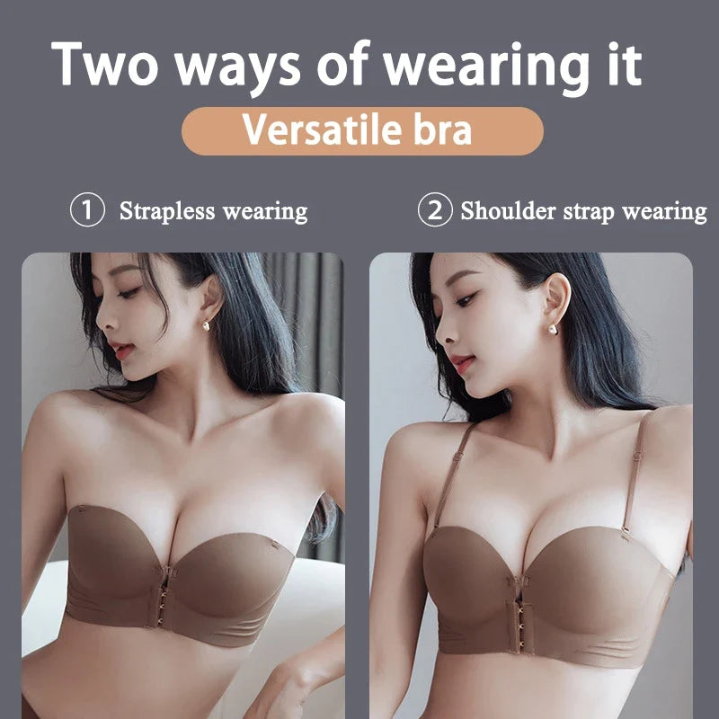 FINETOO Front Closure Sexy Push Up Bra Women Invisible Bras Underwear Lingerie For Female Brassiere Strapless Seamless Bralette