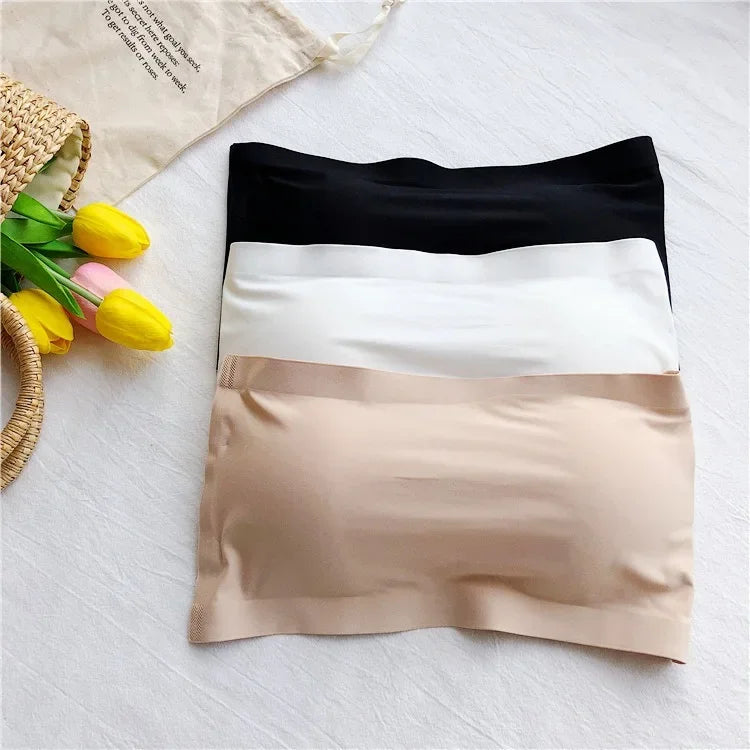 Ice Silk Strapless Bra Girls Seamless Crop Tube Top Bralette for Women Sexy Soft Bras Large Size Bustier Tops Summer Underwear