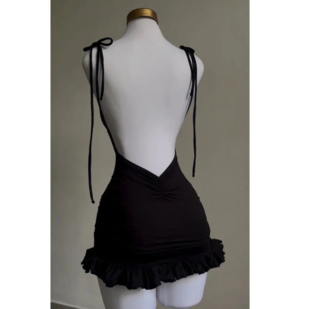 V Neck Backless Sundress | Sexy Lace Up Beach Dress -femstylo