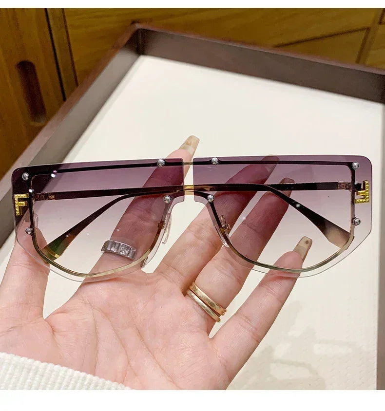 Sunglasses Integrated Frame High-end Frameless New Sunglasses Metal Polygonal Fashion Glasses 90288