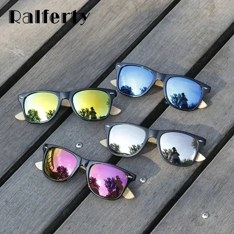 Ralferty Retro Wood Sunglasses Men Bamboo Sunglass Women Brand Sport Goggle Mirror UV400 Sun Glasses Male Shades lunette oculos