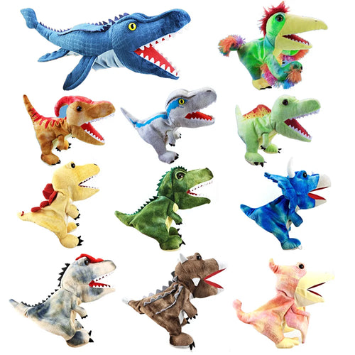 11 Style Dinosaur Plush Hand Puppets, Triceratops Tyrannosaurus Dilophosaurus Gloves