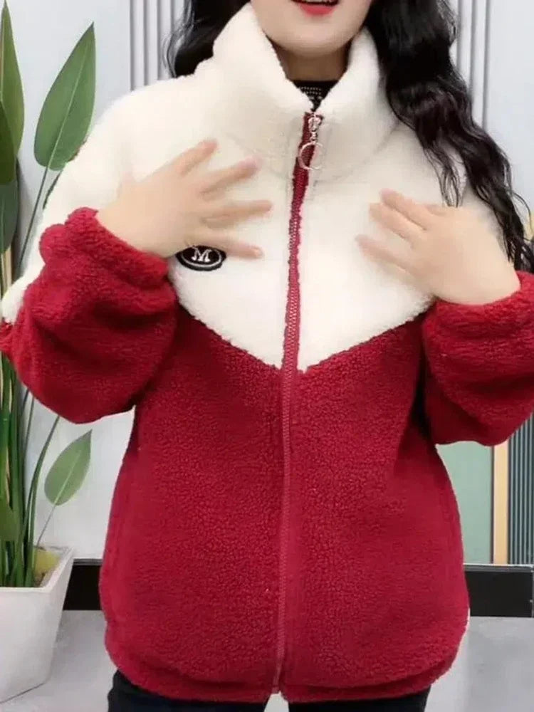 Women's Quilted Lamb Fleece Jacket | Warm Mid-Length Coat -femstylo
