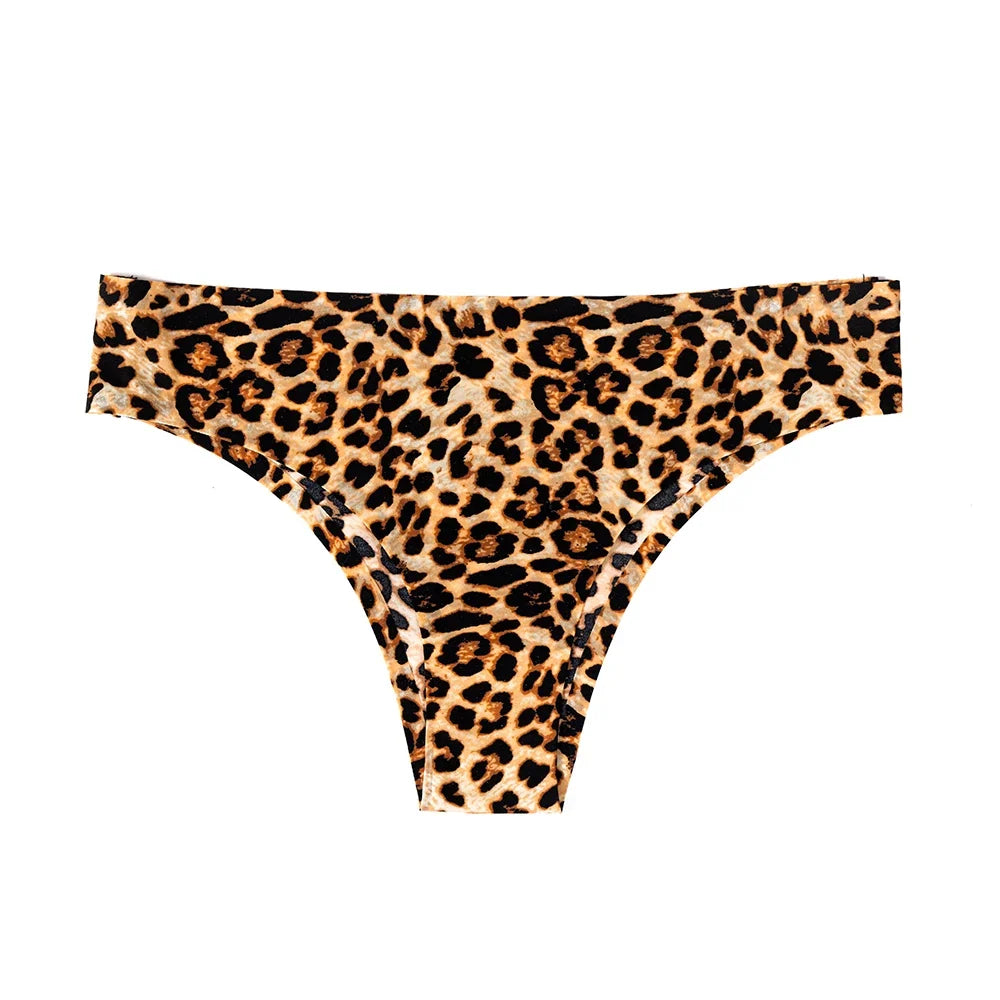 WarmSteps 3Pcs/Set Sexy Leopard Thongs Women's Panties Thongs 2024 New Female Underwear Seamless Printed Panties Ice Silk Briefs