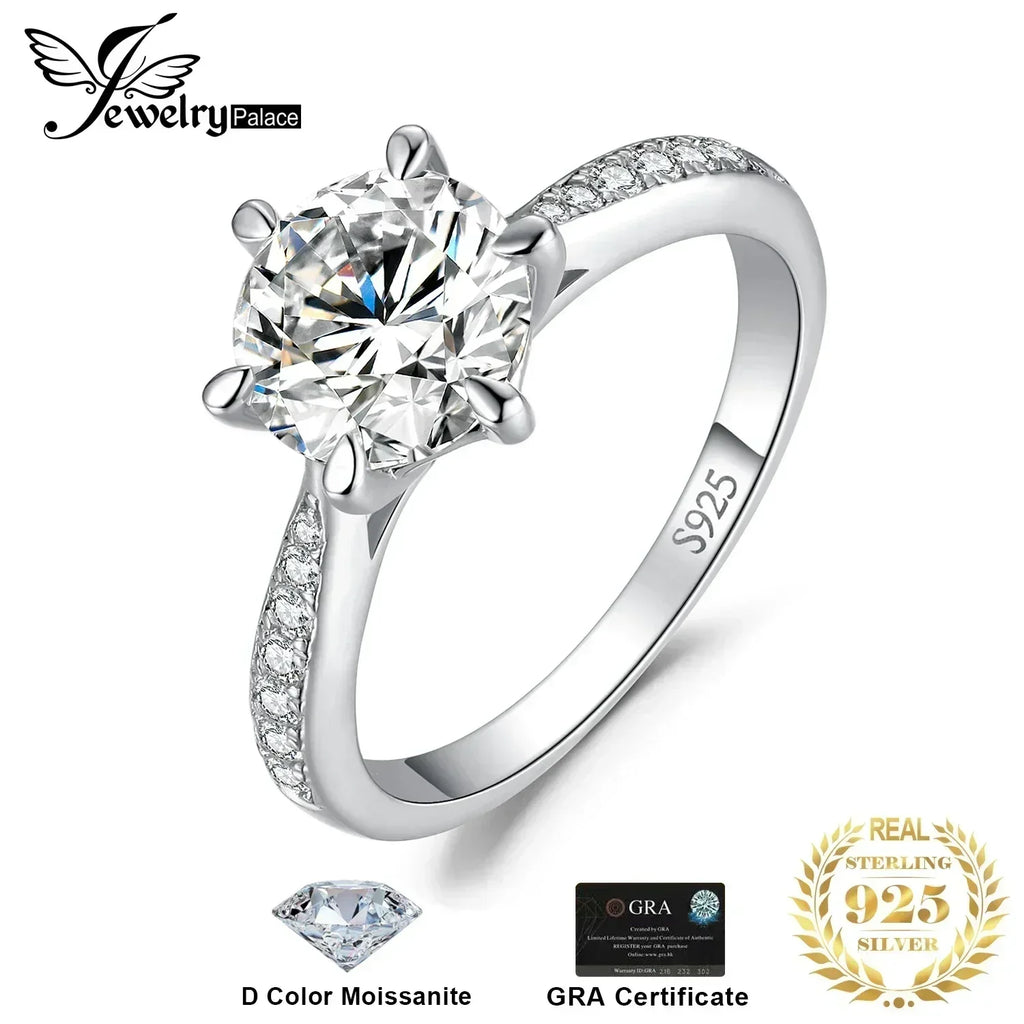 JewelryPalace Moissanite D Color 0.5ct 1ct 1.5ct 2ct 3ct Round S925 Sterling Silver Wedding Engagement Ring for Women