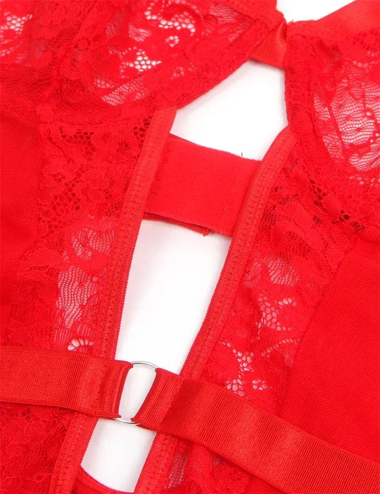 Comeondear Suspenders Women Teddy Leotard Sexy Plus Size Rompers Lingerie Underwire Lace Garter Bodysuits Slim Jumpsuit Pajamas