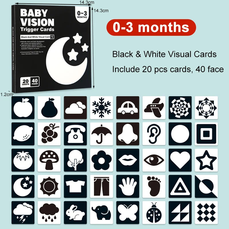 Baby Montessori Toys - Black and White Flash Cards, High Contrast Visual Stimulation Colour Cards, Early Education Toys for Newborns