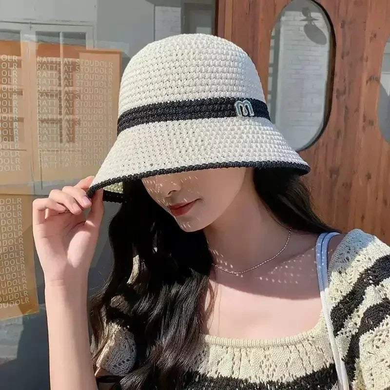 Outdoor Sunshade Hats Summer Breathable Hollow Knitted Korean Fashion Women Fisherman Hat Permeability Crochet Retro Bucket Hat