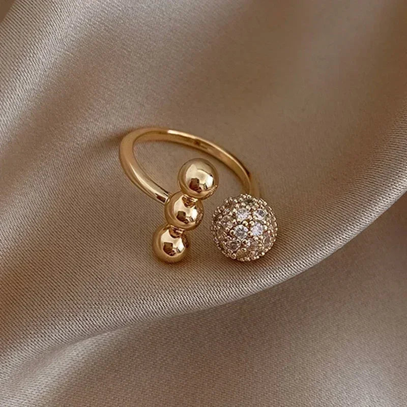 Light Luxury Gold Plated Leaf Opening Ring Exquisite Geometric Beehive Zircon Index Finger Ring Trend Wedding Party Jewelry Gift