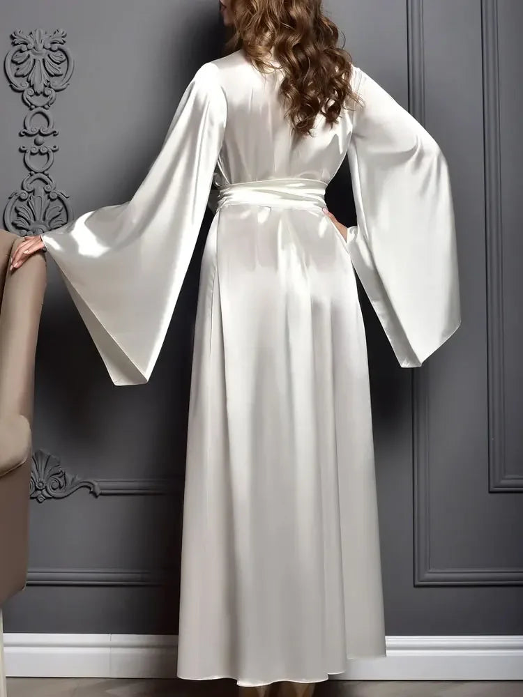Maxi Bridal Robe Floor Length Wedding Kimono Satin Bachelorette Party Dressing Gown Boudoir Robe Gift for Friend Sexy Long Dress