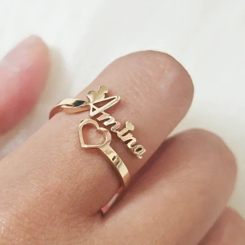 Custom Hollow Love Name Ring Personalized 18K Stainless Steel Opening Adjustable Ring Jewelry Birthday Party Gift Wholesale