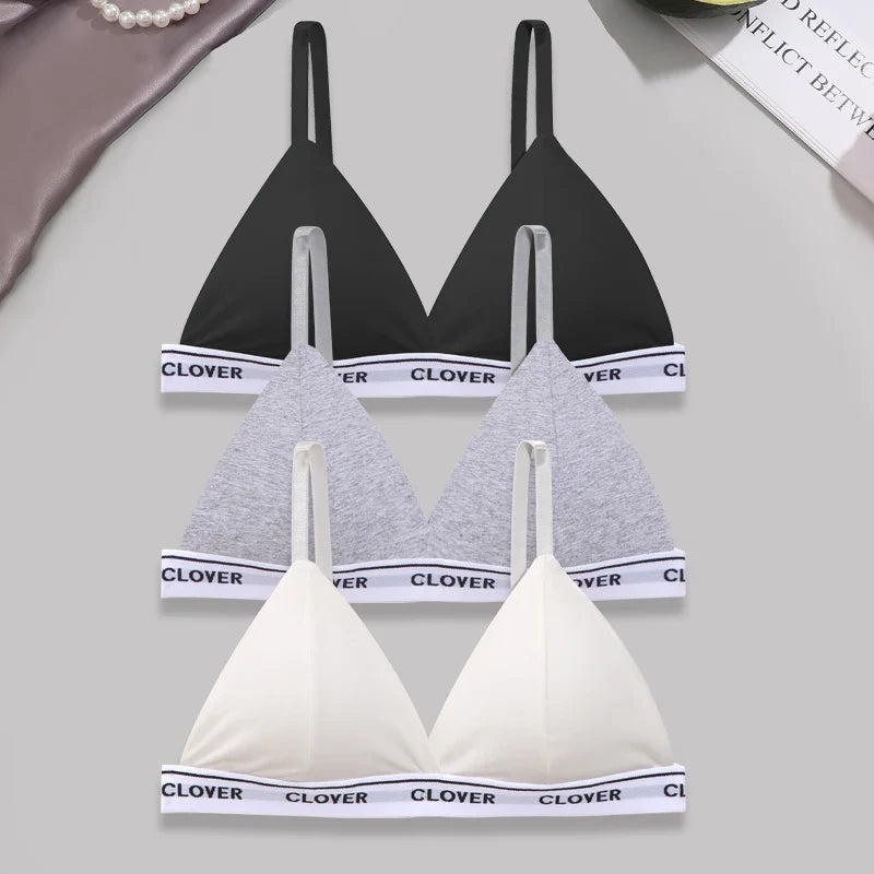 3PCS Cotton Bras Women Padded Triangle Cup Bras Female Comfortable Wireless Underwear Breathable Soft Intimates Lingerie Bras
