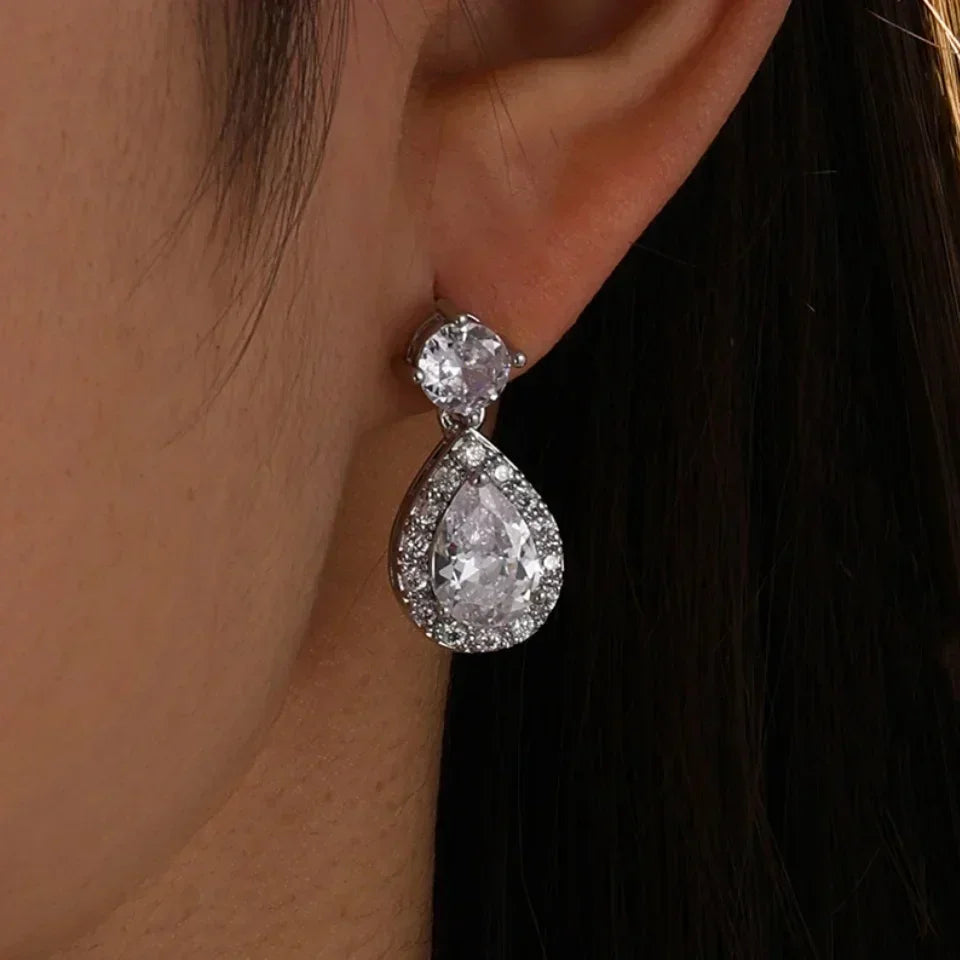ZAKOL Classic Water Drop Cubic Zircon Bridal Dangle Earrings for Women Girl Trendy CZ Crystal Wedding Engagement Jewelry