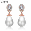 ZAKOL Stylish Teardrop Imitation Pearl Dangle Earrings Water Drop Cubic Zirconia for Women Bridal Earring Wedding Jewelry Bijoux