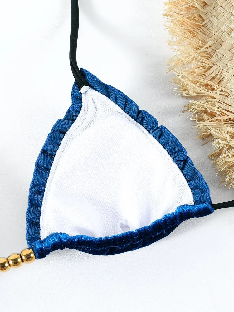 Triangle Lace Bikinis Sexy Swimsuit Women Low Waist Bikini Sets Push Up Swimwear Mujer Beachwear Two Pieces Suit Solid Biquini