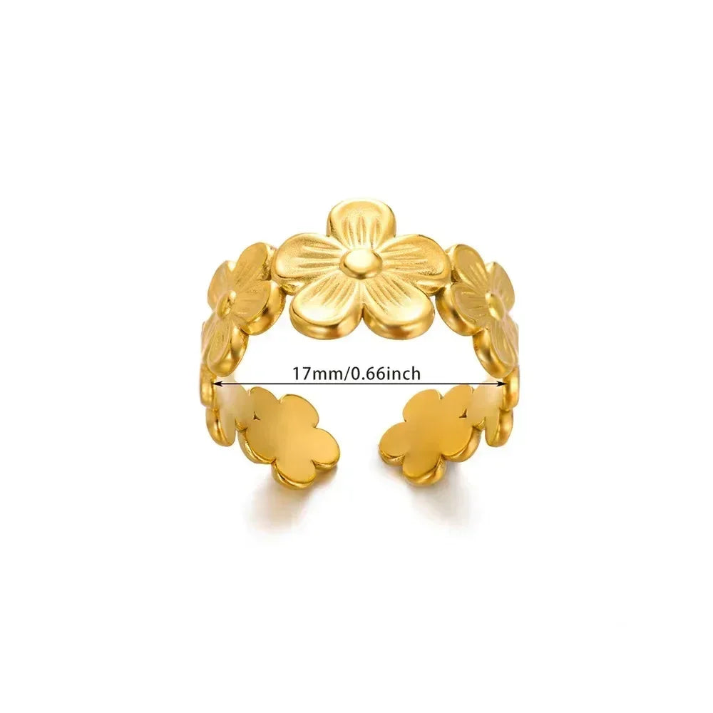 Stainless Steel Flower Open Rings For Women Trend Wedding Heart Jewelry Gold Color Geometric Hollow Ring Daily Accessories Gift