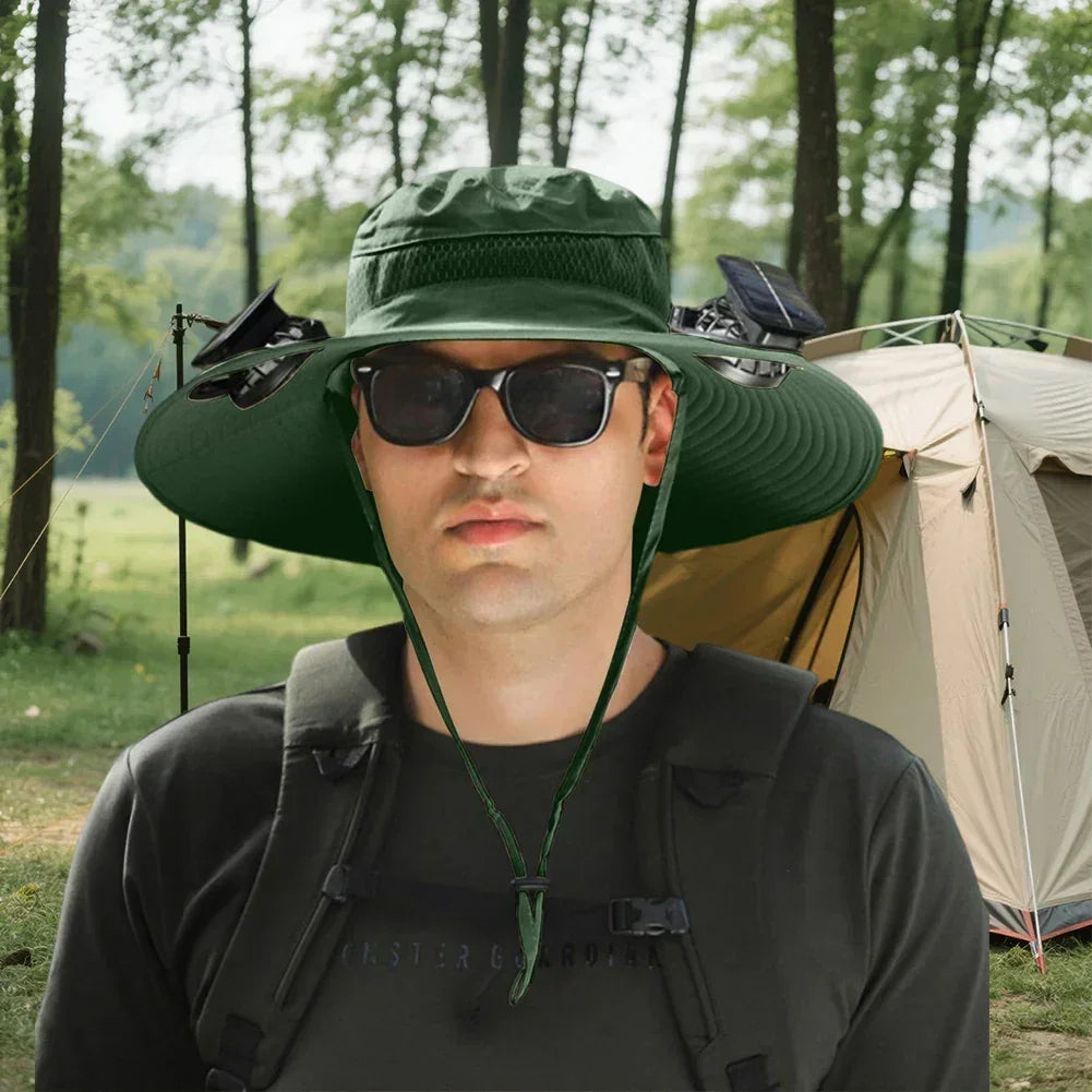 Outdoor Camping Fishing Hiking Sunscreen Fisherman Hat Solar Fan Cap Portable Solar Charging Cap With Fan For Unisex