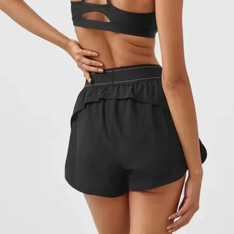 Comfort Breathable Black Cycling Shorts Summer Running Fitness New Leisure Sports Shorts Elastic High Waist Loose Yoga Shorts