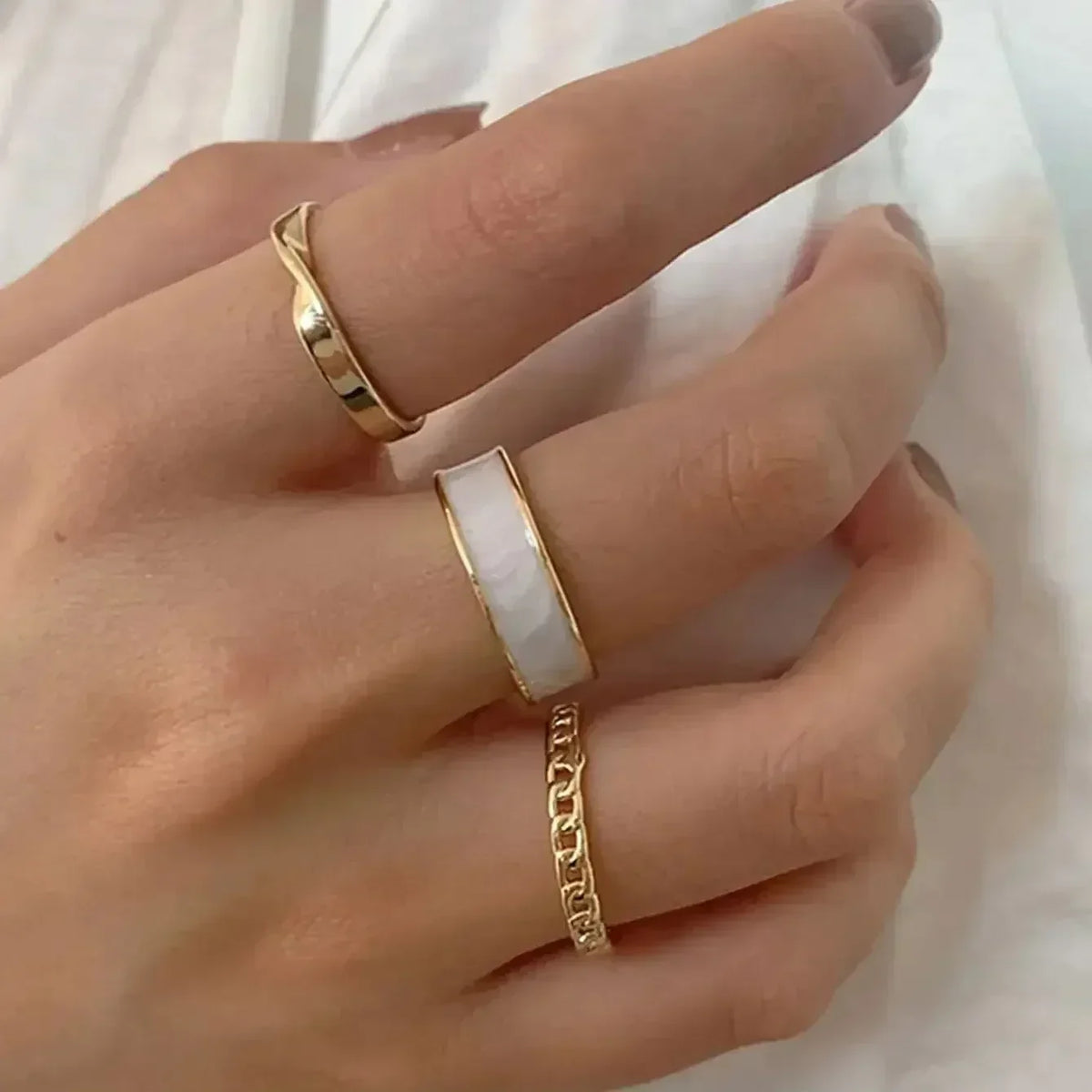 3pcs/set Adjustable Open Rings for Women White Green Enamel Oil Twists Weaving Geometry Ring Set Trendy Punk Personality Jewelry