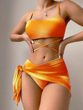 Tie Dye Bikini Swimsuit Women's Three Piece Set Mesh Skirt Split Body Suspender Fashionable Swimsuit Padded Bikini Set Swimwear