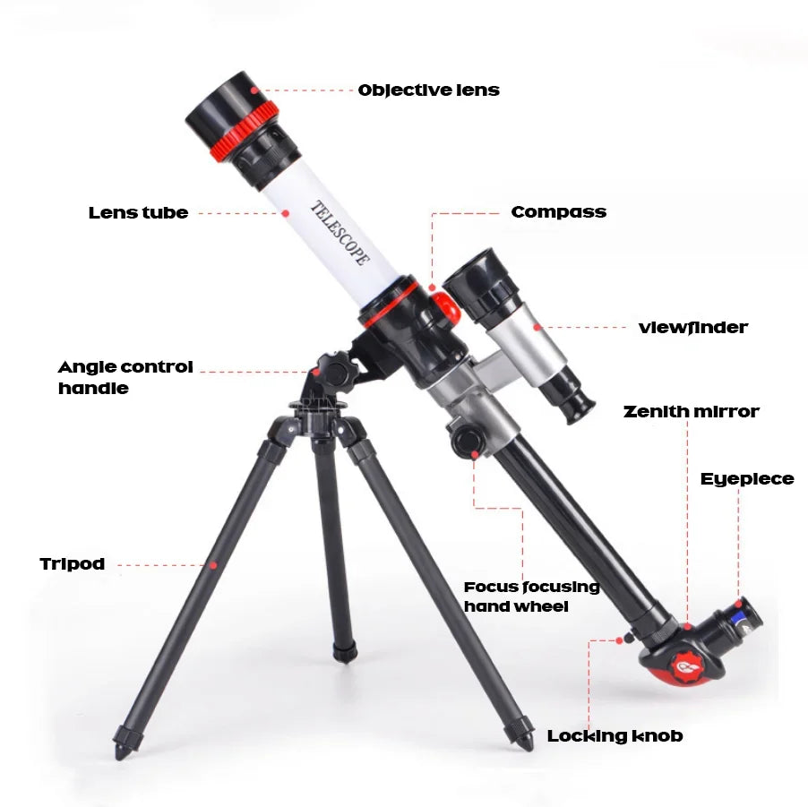 Portable Refracting Telescope for Kids 20x/30x/40x Magnification 25mm (1.0 in) Objective HD Moon & Planet Observation
