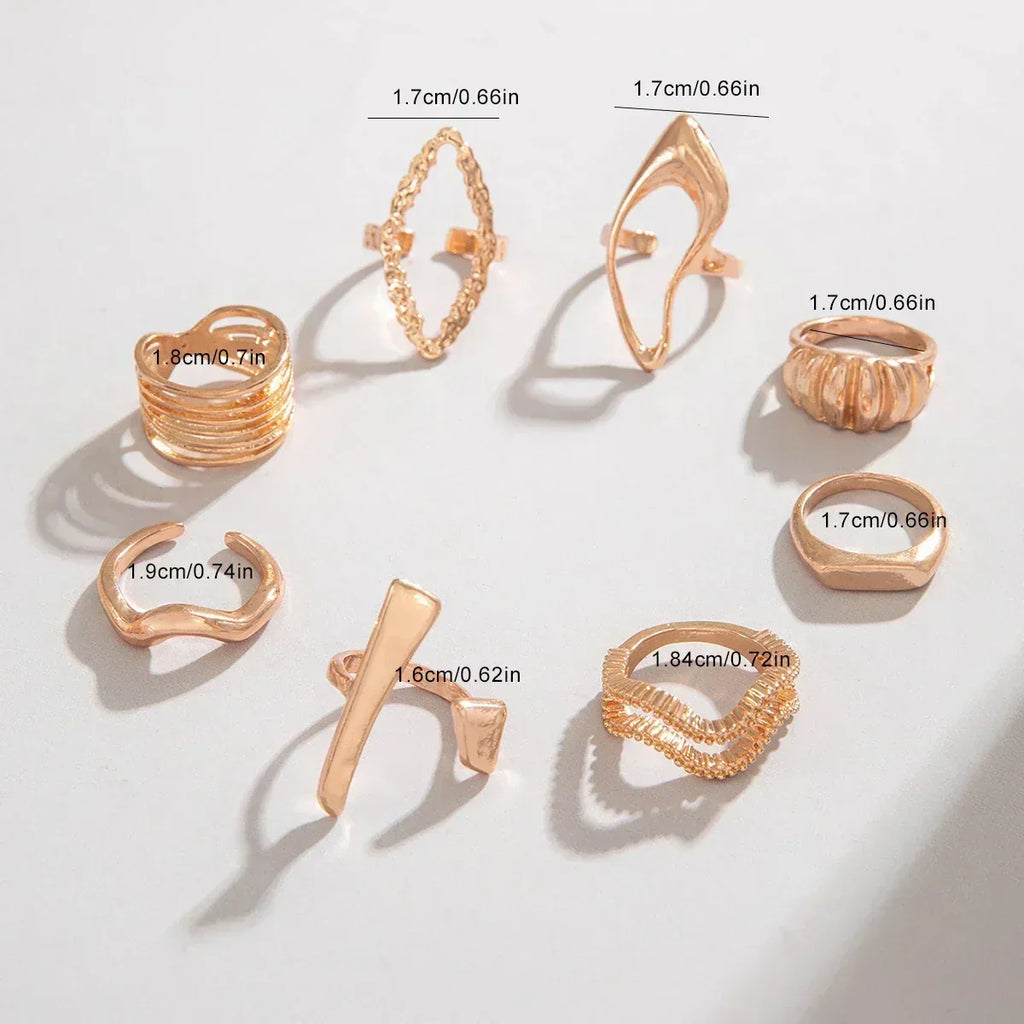 Docona Fashion Elegant Stacking Gold Colour Rings Geometric Design Ring Set Accessories Daily Festival Party Gifts 27910