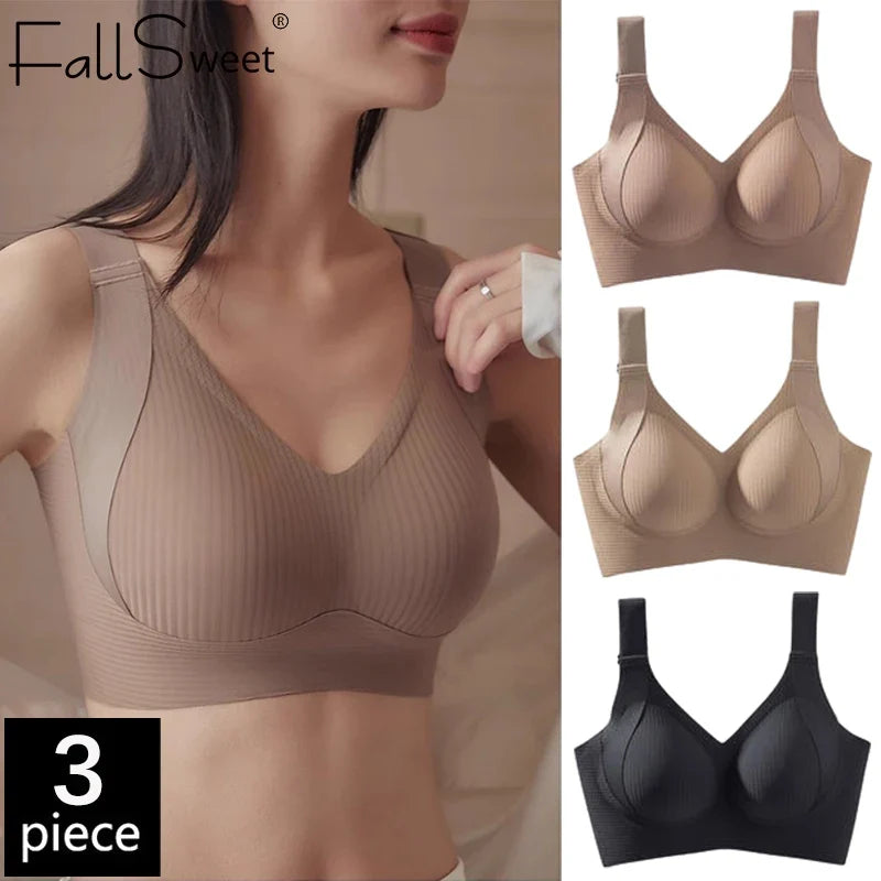 FallSweet 3PCS Seamless Wireless Push Up Bras for Woman Adjustable Comfort Bralette for Full and Petite Busts Wireless Lingerie