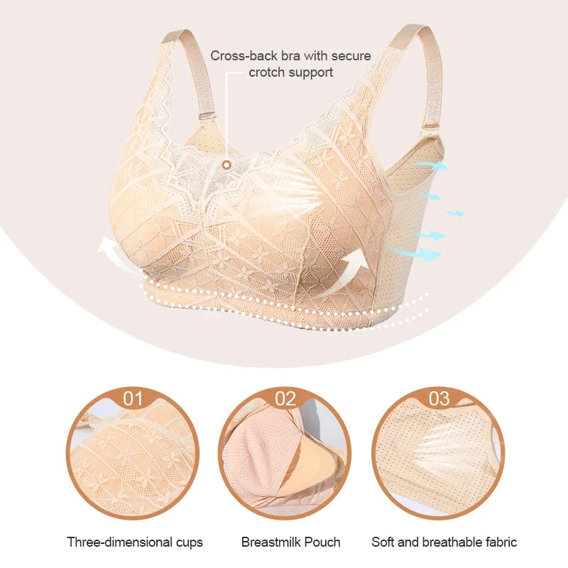 LERVANLA 2566 Strong Breathability Mastectomy Bra Women with Pocket Breast Form Pads Included Adjustable Cotton Comfort  Large