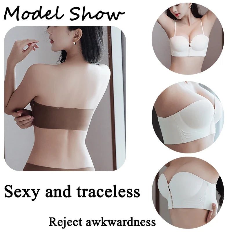 FINETOO Front Closure Sexy Push Up Bra Women Invisible Bras Underwear Lingerie For Female Brassiere Strapless Seamless Bralette