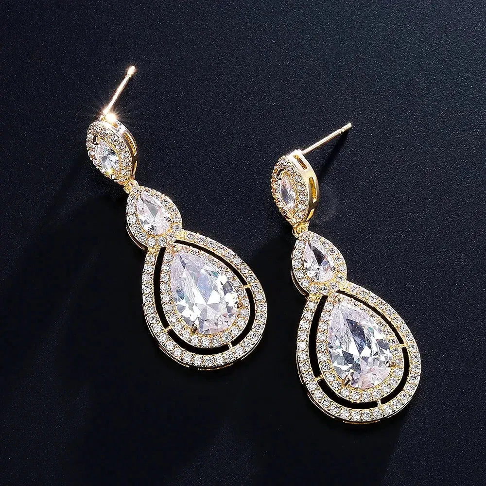 ZAKOL Luxury Water Drop Cubic Zircon Long Dangle Earrings for Women Bridal Wedding Jewelry Dress EP2114