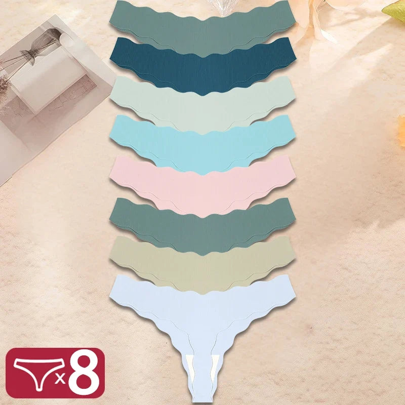 8Pcs Sexy Lingerie Women's Seamless Panties Ice Silk G-String Female Underpanties For Women Elasticity Thongs Secret G-String
