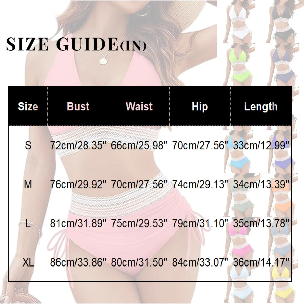 Women High Waisted Bikini Sets Tummy Control Swimsuits Color Block Two Piece Drawstring Bathing Suit Adjustable Shoulder Straps