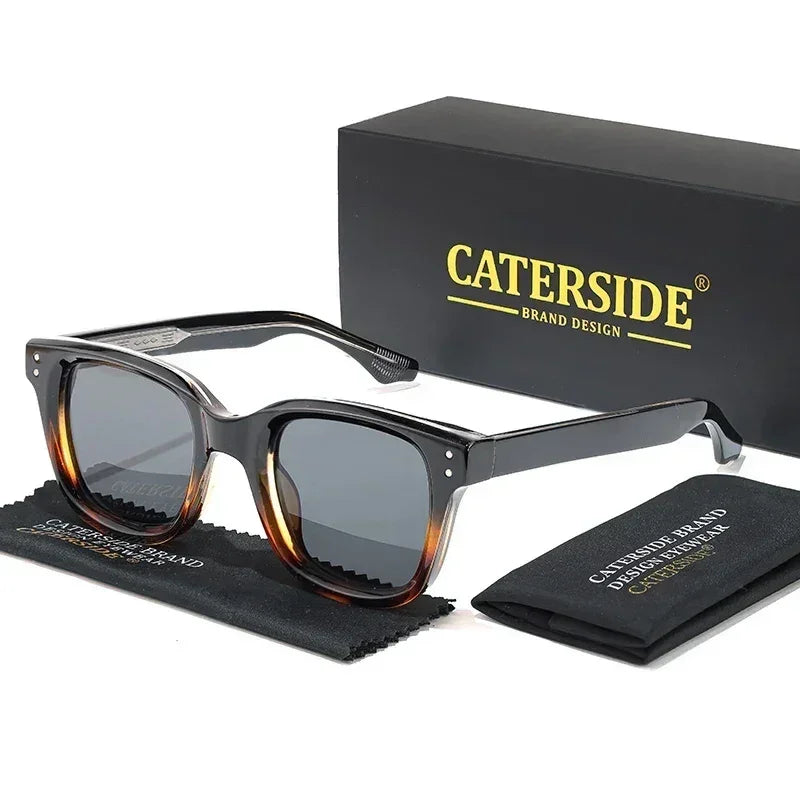 CATERSIDE Retro Square Sunglasses Men Large Frame Design Core Insert Temple Women's Sun Glasses High-Quality Travel Party UV400