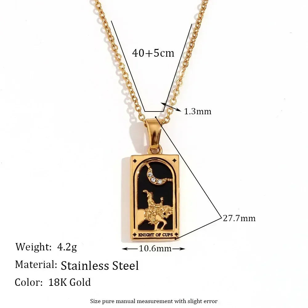 YILUOCD Original Zirconia Tarot Card Necklace Classic Tarot Queen Lover Magician Moon Wealth Amulet Stainless Steel Jewelry