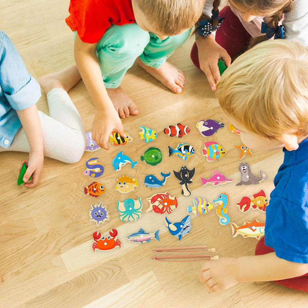 Wooden Magnetic Fishing Game for Kids - Montessori Educational Toy, 30-Piece Set