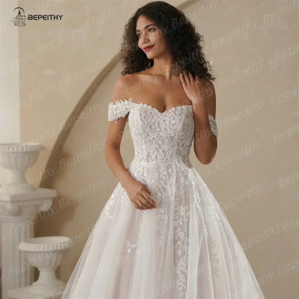 Boho Champagne Wedding Dress | Custom A-Line Bridal Gown -femstylo