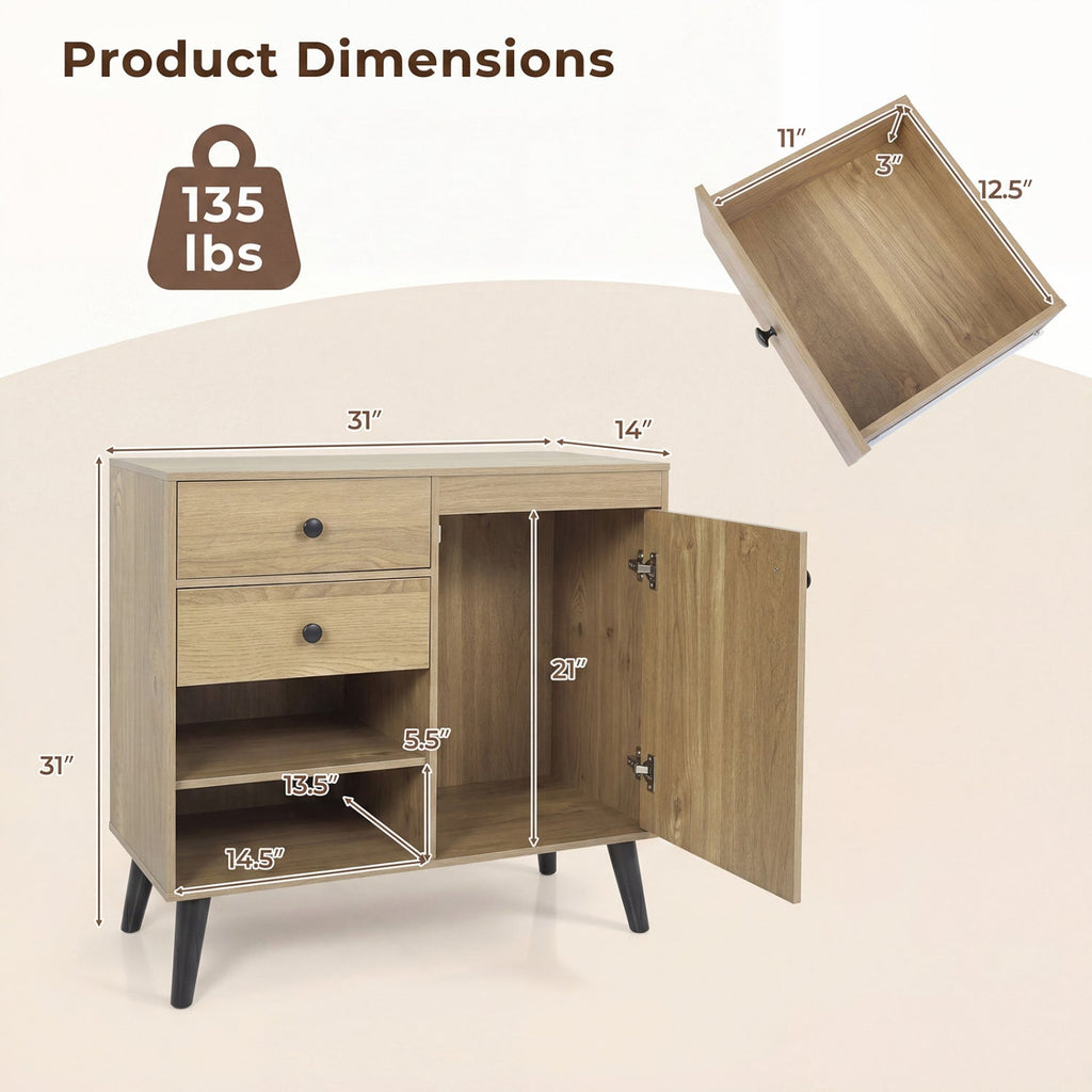 31" Buffet Cabinet Set of 2 with Drawers and Shelves