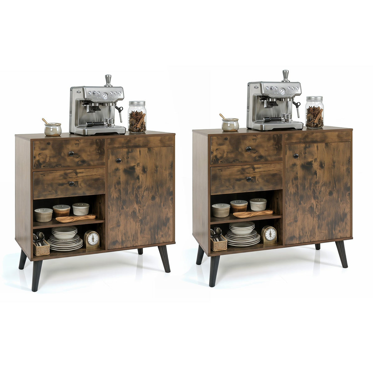 31" Buffet Cabinet Set of 2 with Drawers and Shelves